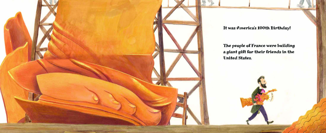 Interior illustration © 2021 Chuck Groenink from LET LIBERTY RISE! How America's Schoolchildren Saved the Statue of Liberty by Chana Stiefel_1